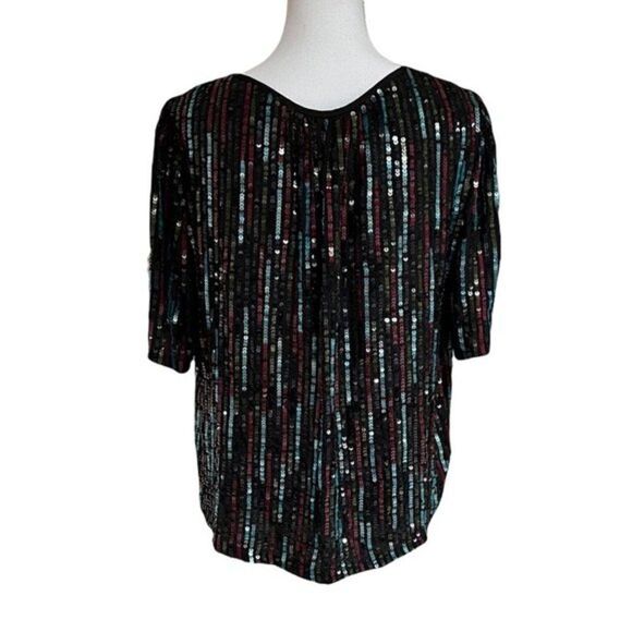 VELVET BY GRAHAM AND SPENCER Multicolor Sequin Short Sleeve Top Medium - Picture 7 of 11